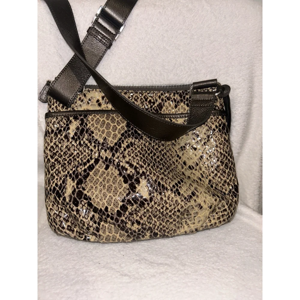 Brighton Womens Brown Snake Print Leather Adjustable Strap Crossbody Bag - Picture 8 of 11